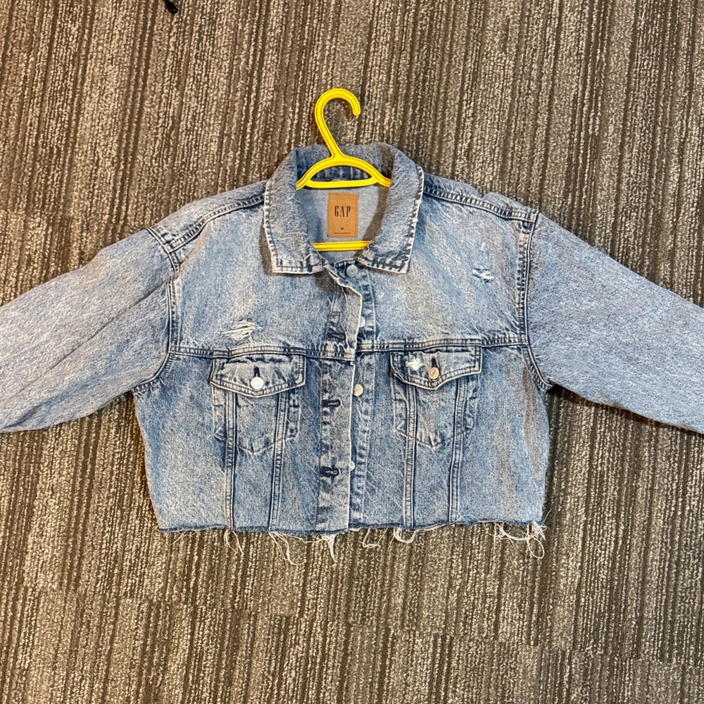 GAP Women's Light Blue Cropped Denim Jacket - Picture 3 of 3